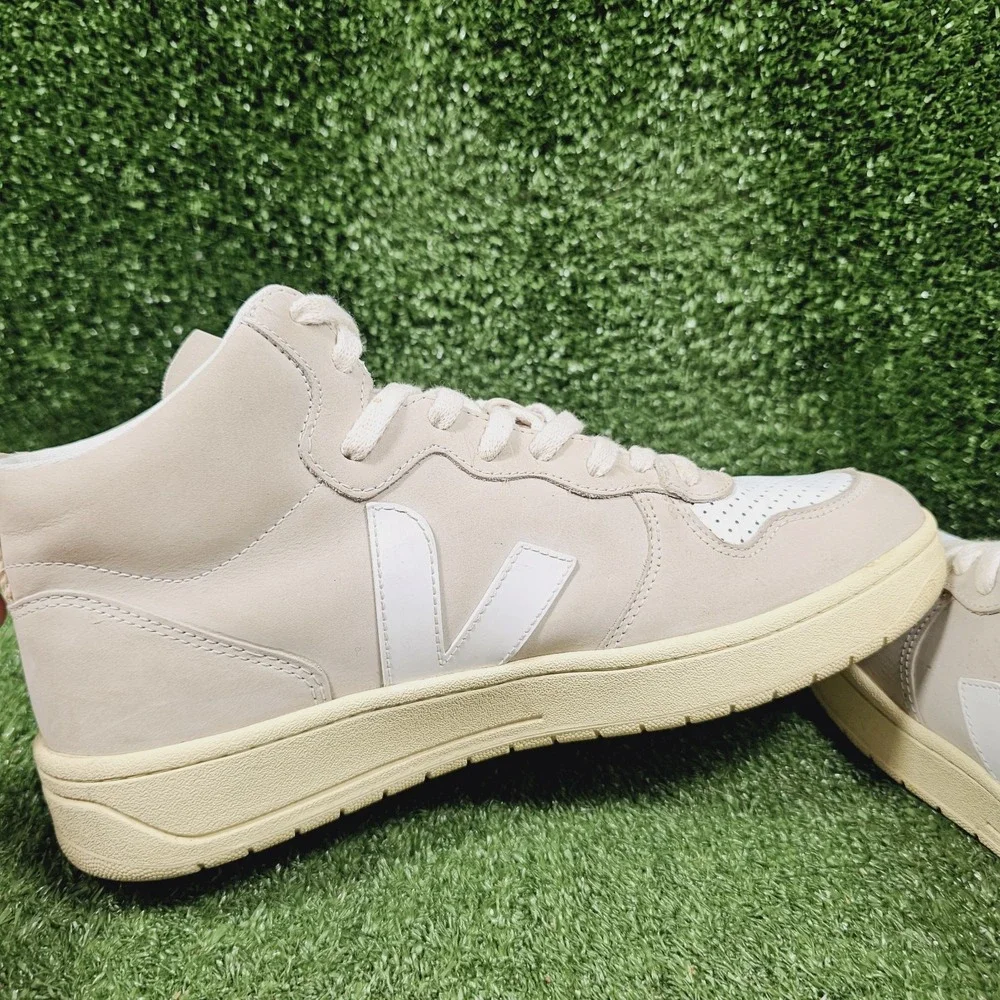 Veja V-15 White Pierre Leather High Top Casual Sneakers Mens Size US 9